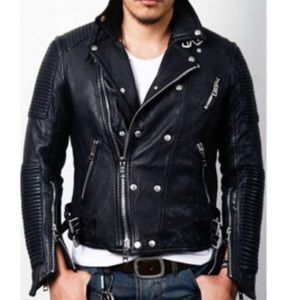 HUDSON MEN GENUINE LEATHER BIKER JACKET